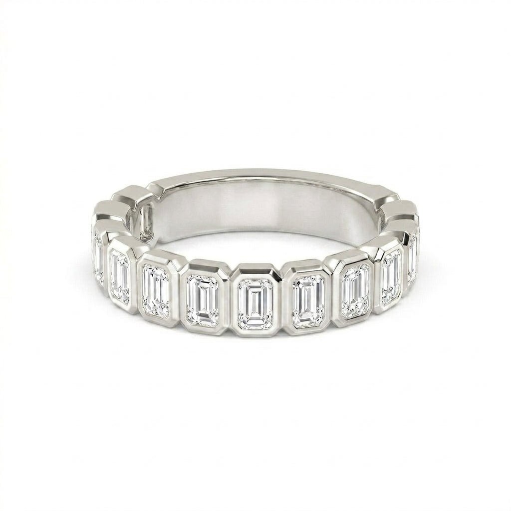 White Gold Modern Emerald Bezel Diamond Band 