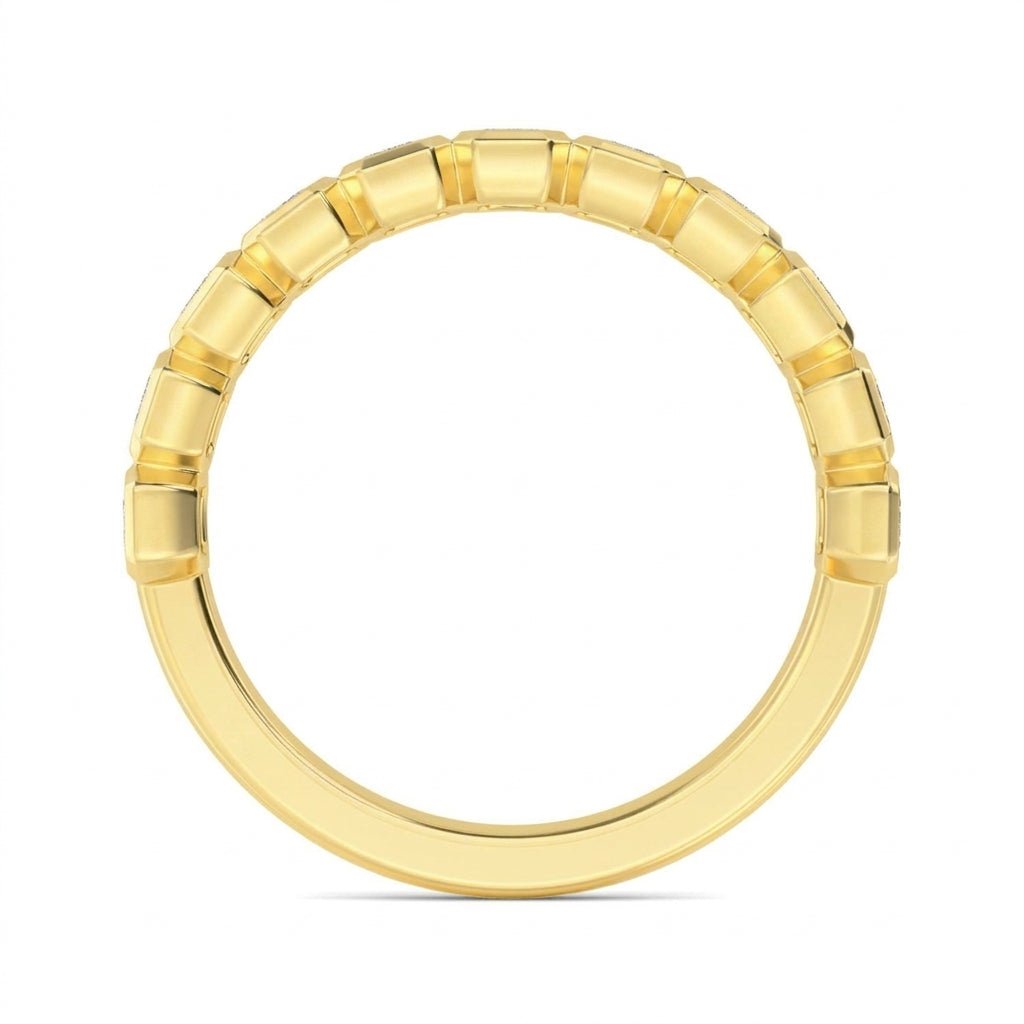 Yellow Gold Modern Emerald Bezel Diamond Band Full Side View