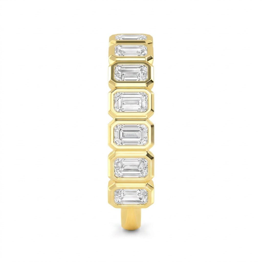 Yellow Gold Modern Emerald Bezel Diamond Band Side View
