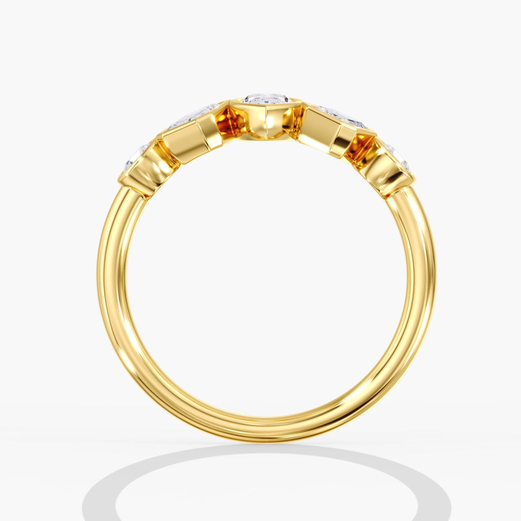 Yellow Gold Modern Five Stone Multi Shape Diamond Ring Side View