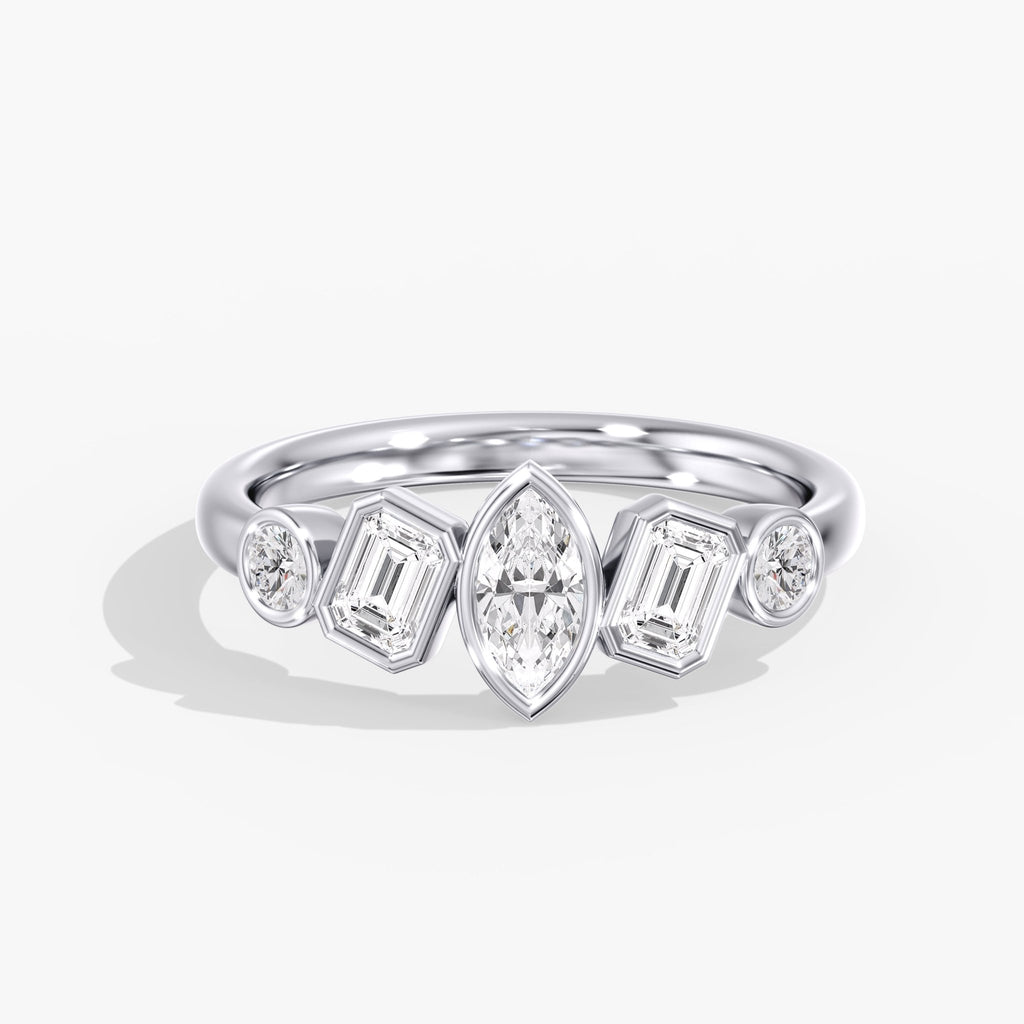 Modern Five Stone Multi Shape Diamond Ring Front View