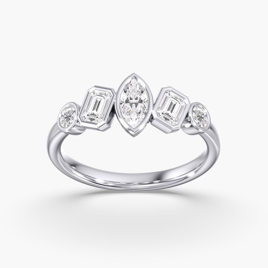 Modern Five Stone Multi Shape Diamond Ring