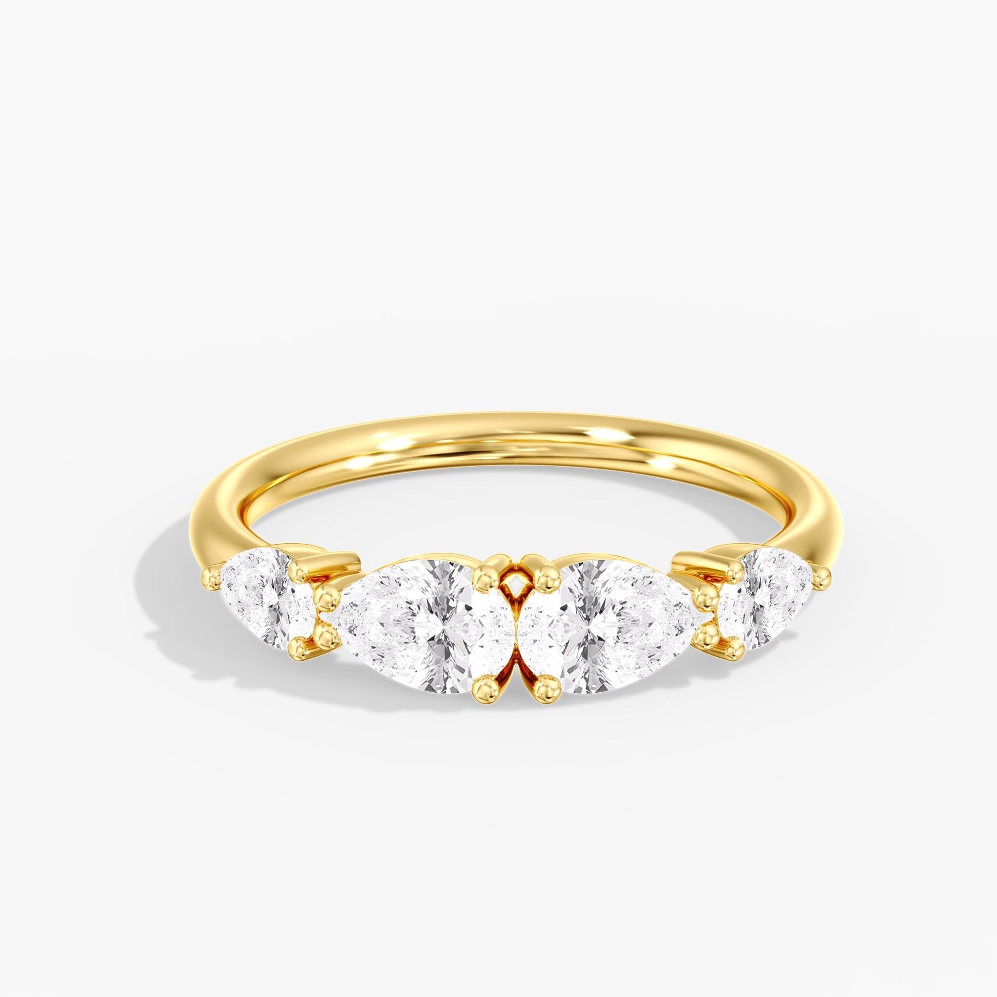 Yellow Gold Modern Mirror Pear Diamond Ring Front View
