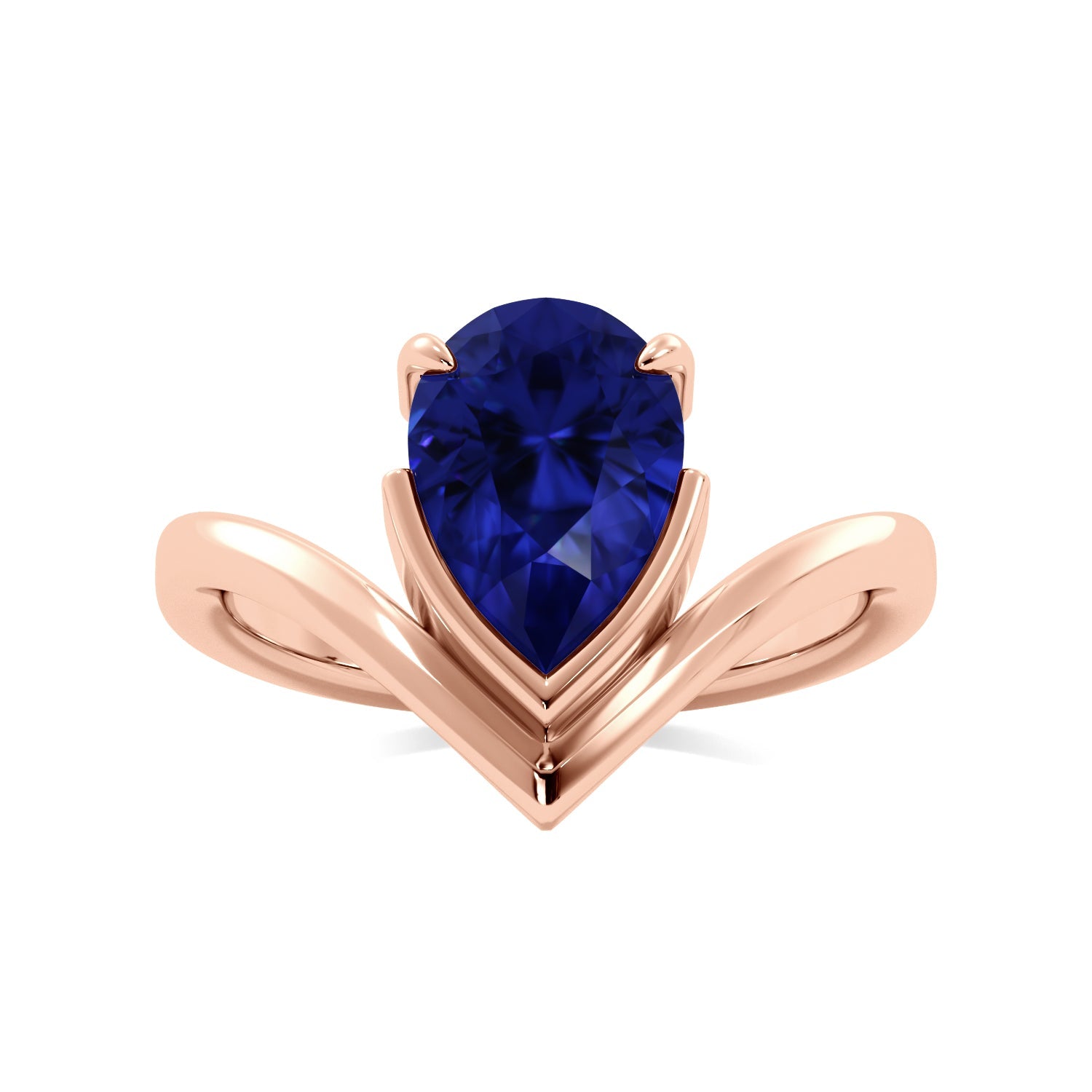 Rose Gold Sapphire Pear Half Bezel Curved Solitaire Band