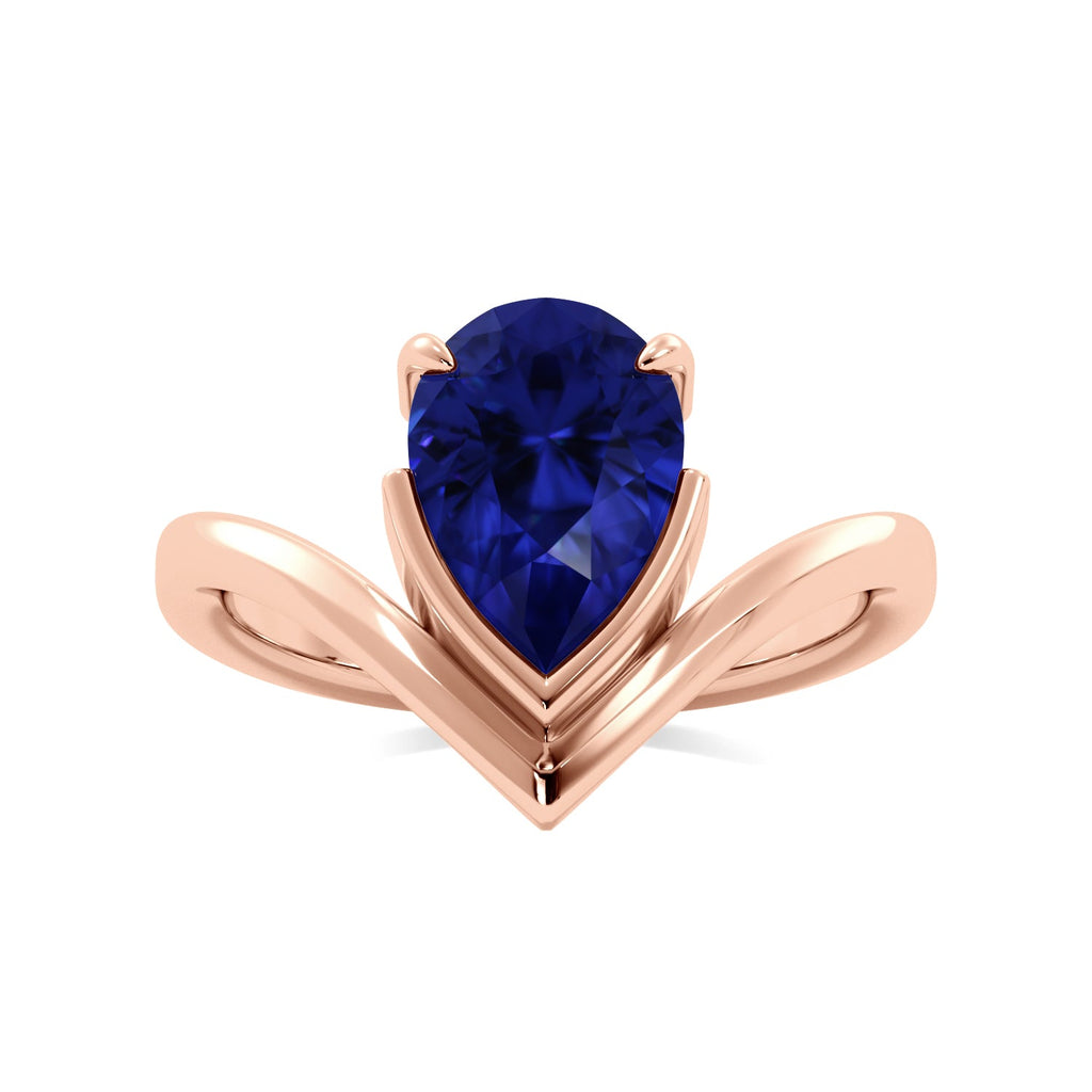 Rose Gold Sapphire Pear Half Bezel Curved Solitaire Band