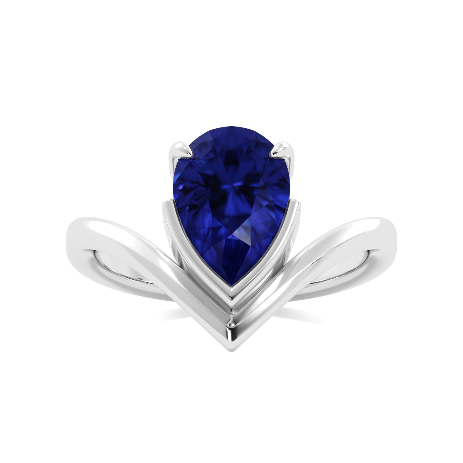 Sapphire Pear Half Bezel Curved Solitaire Band
