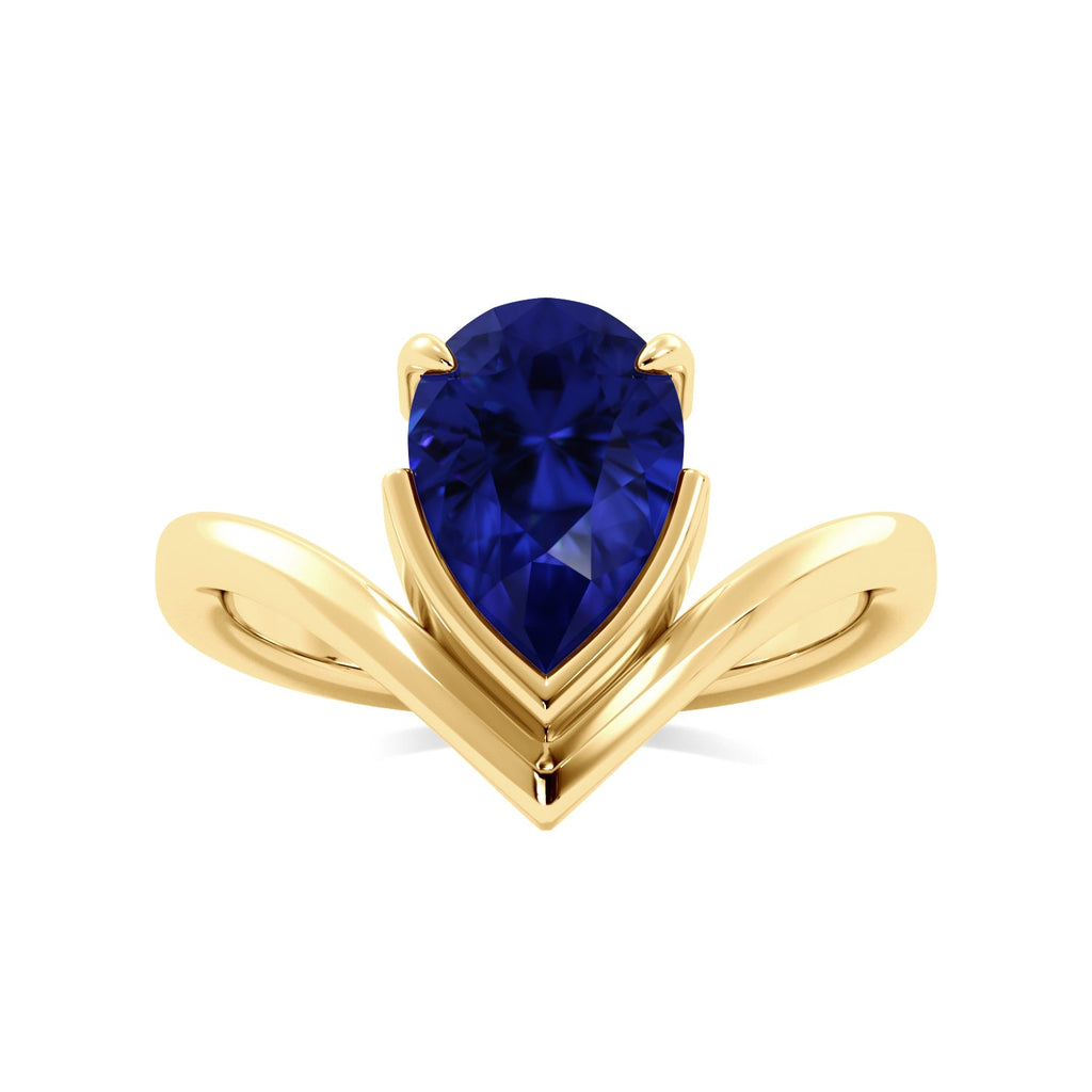 modern Gold Sapphire Pear Half Bezel Curved Solitaire Band