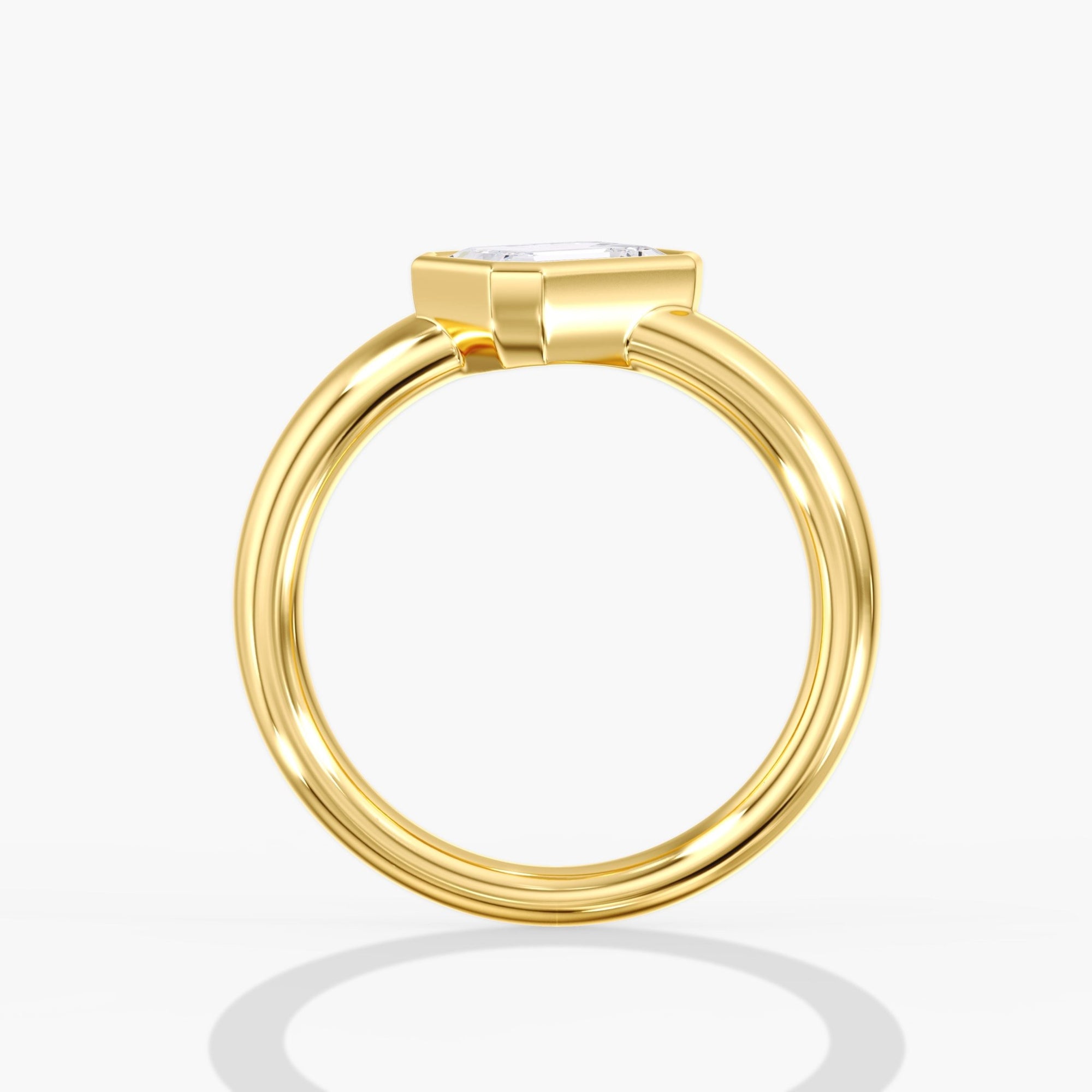 Yellow Gold Modern Tilted Emerald Cut Diamond Bezel Ring Side View