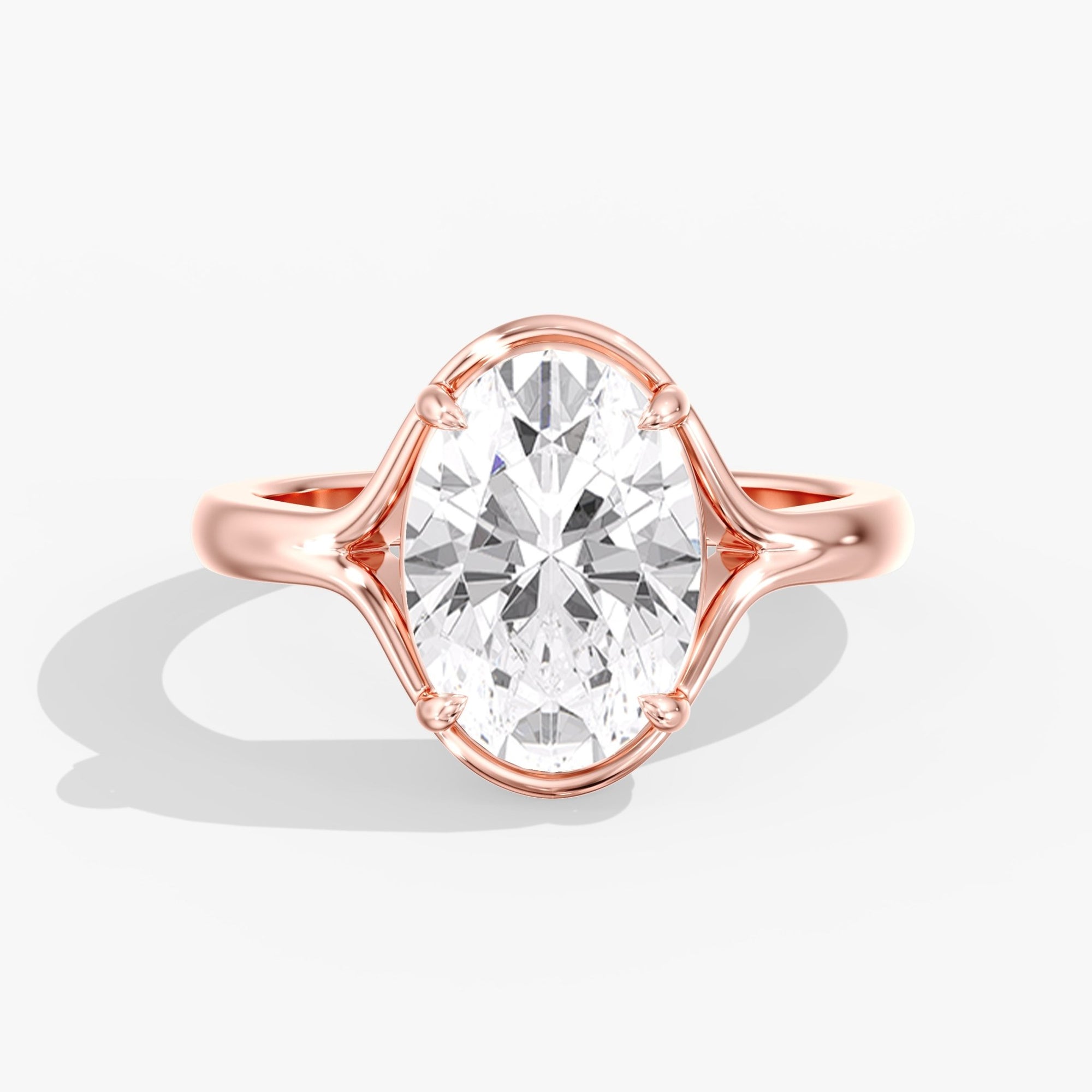 Rose Gold Modern Unique Split Shank Oval Engagement Ring Front View