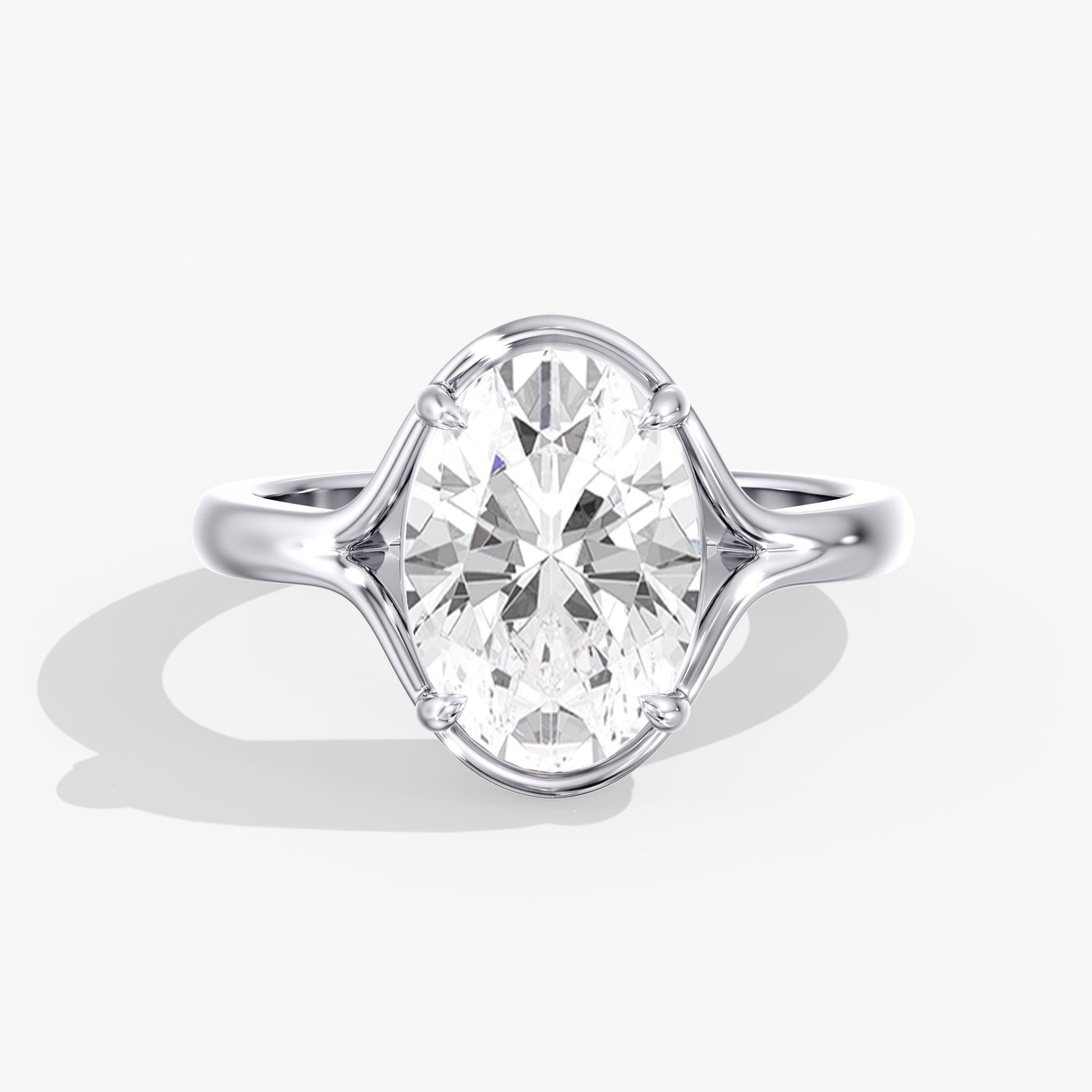 Modern Unique Split Shank Oval Engagement Ring Front View