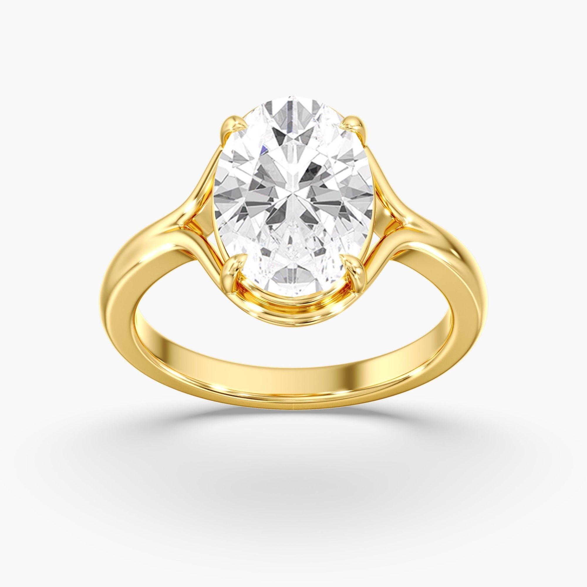 Yellow Gold Modern Unique Split Shank Oval Engagement Ring 