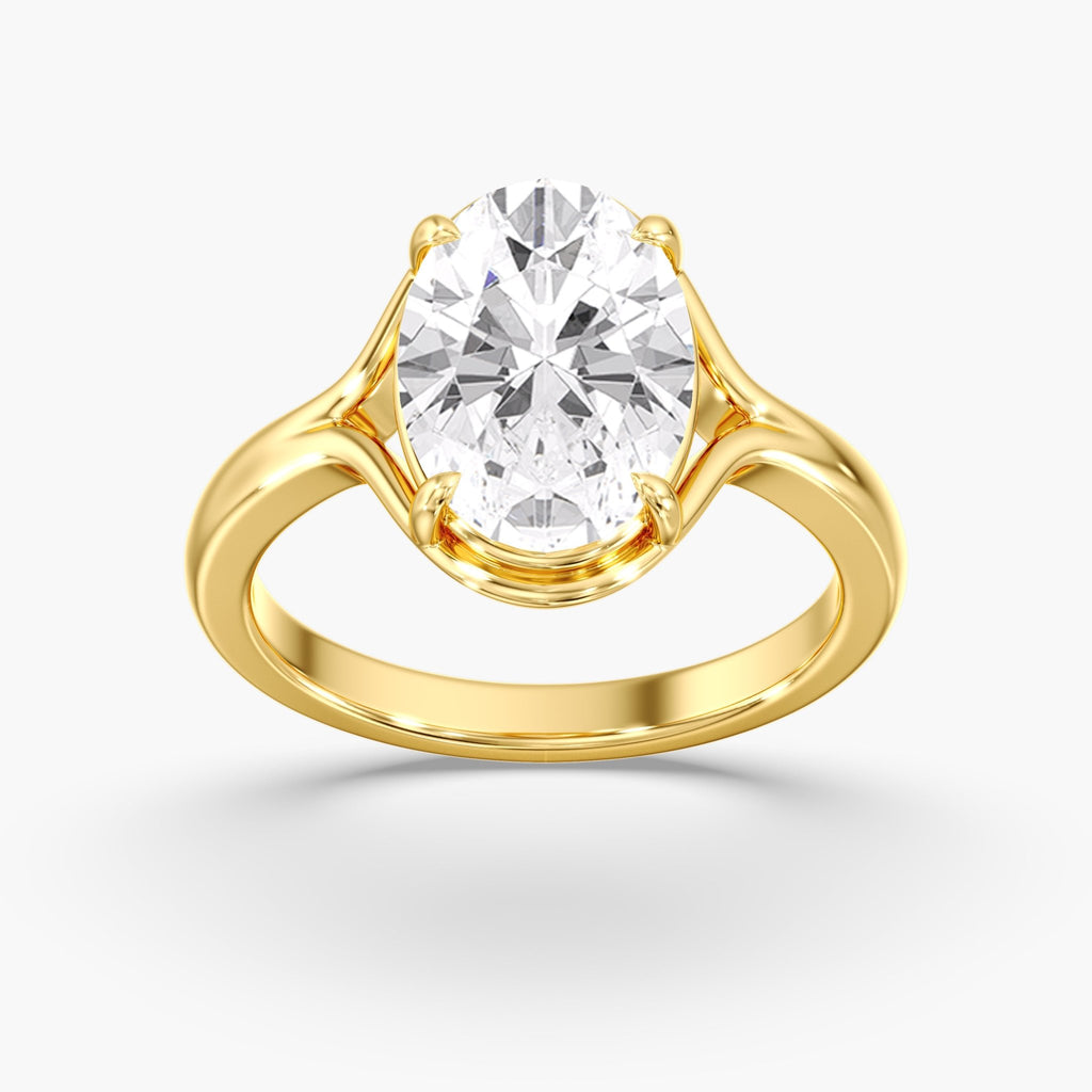 Yellow Gold Modern Unique Split Shank Oval Engagement Ring 