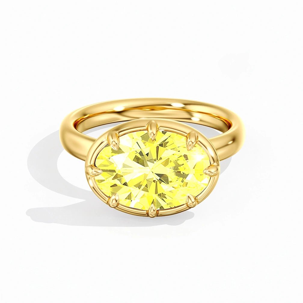 Yellow Modern East West Oval Diamond Bezel Ring Front View