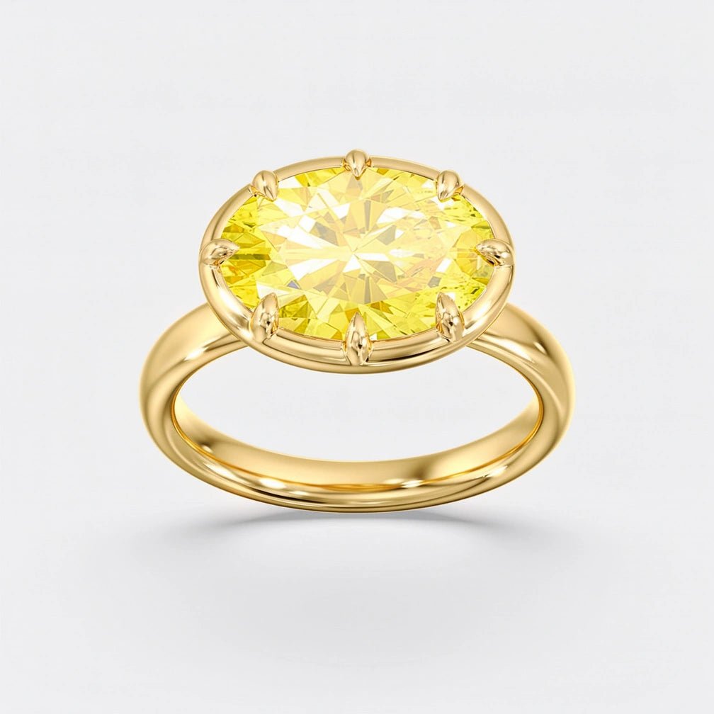 Yellow Modern East West Oval Diamond Bezel Ring
