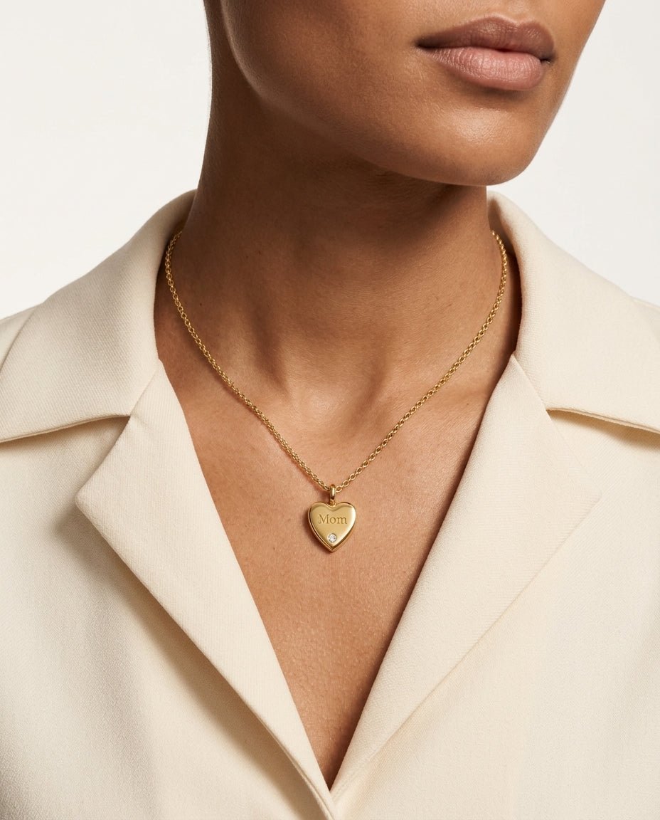 Yellow Gold Mom Natural Diamond Necklace Gift
