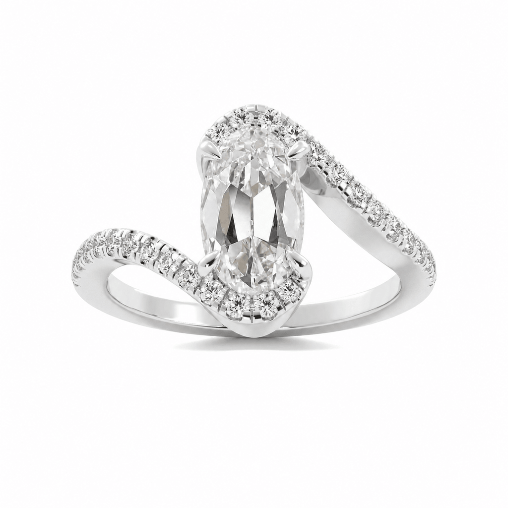 White Gold Moval Diamond Bypass Engagement Ring