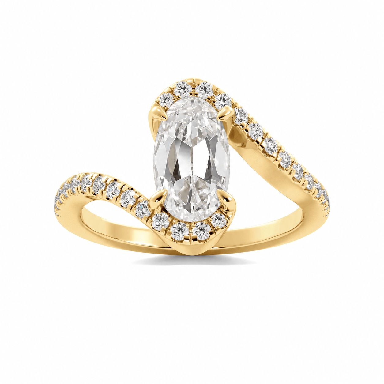 Yellow Gold Moval Diamond Bypass Engagement Ring