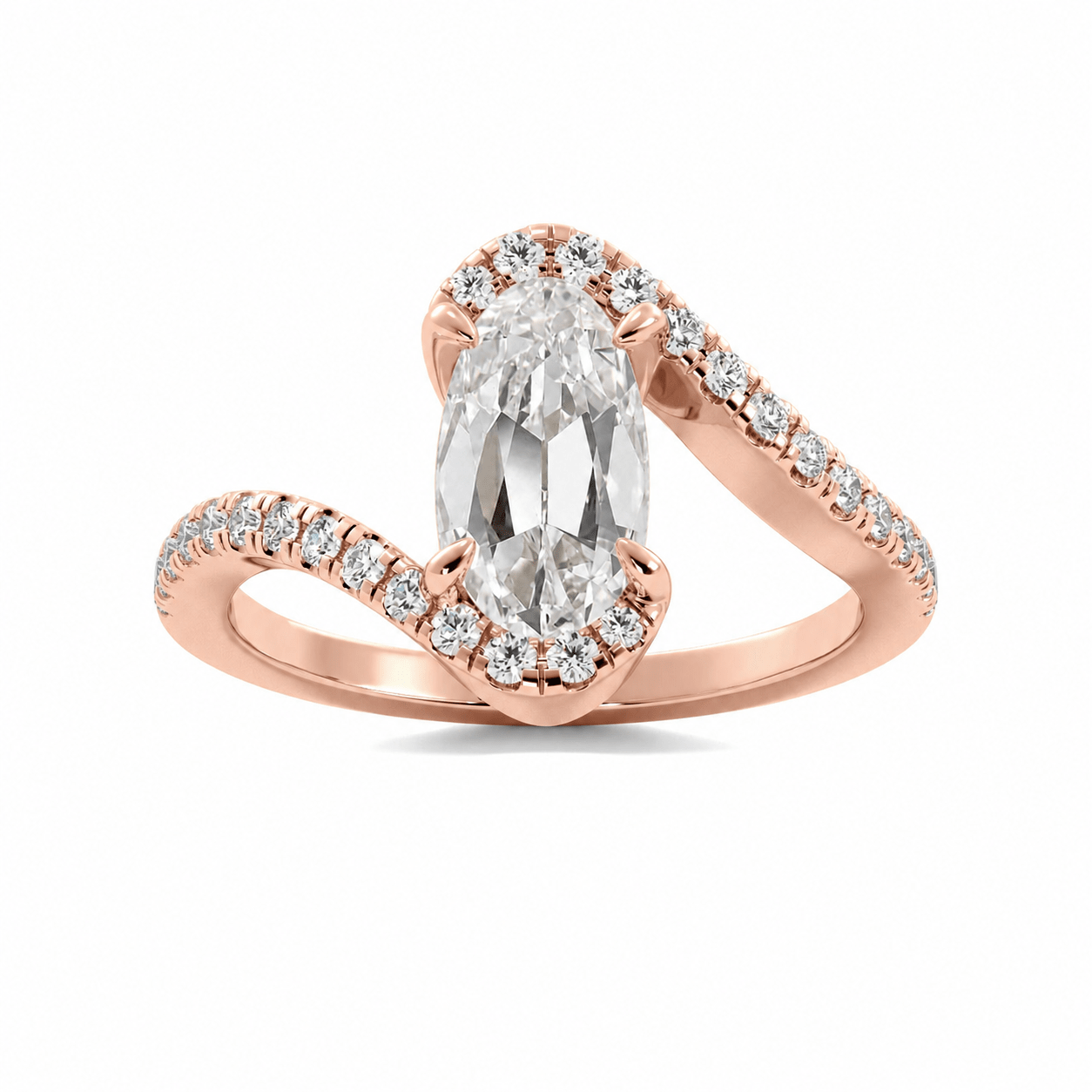 Rose Gold Moval Diamond Bypass Engagement Ring