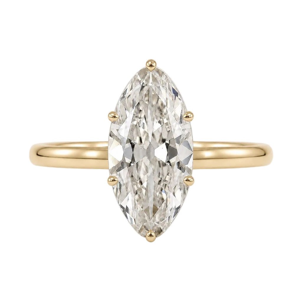 Moval Diamond Solitaire Hidden Halo Engagement Ring Yellow Gold