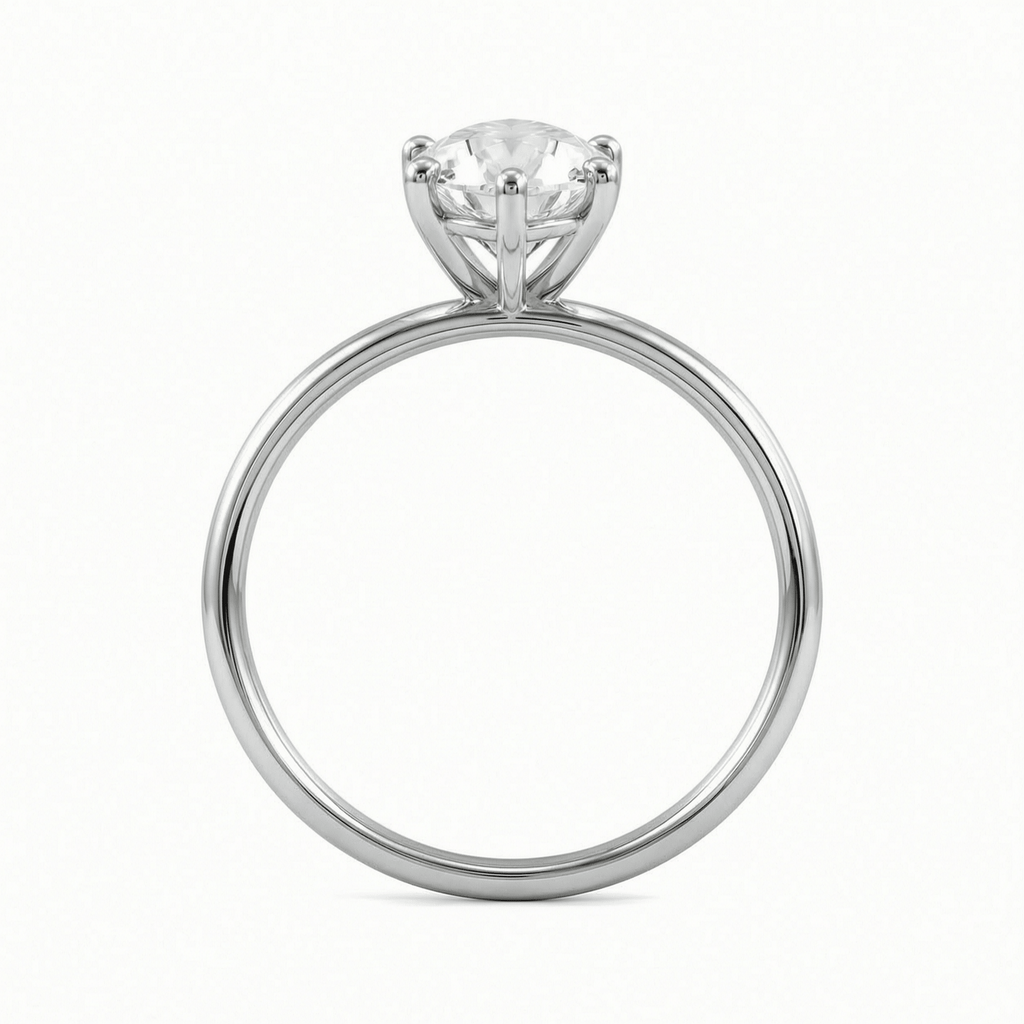 Moval Diamond Solitaire Hidden Halo Engagement Ring White Gold Side