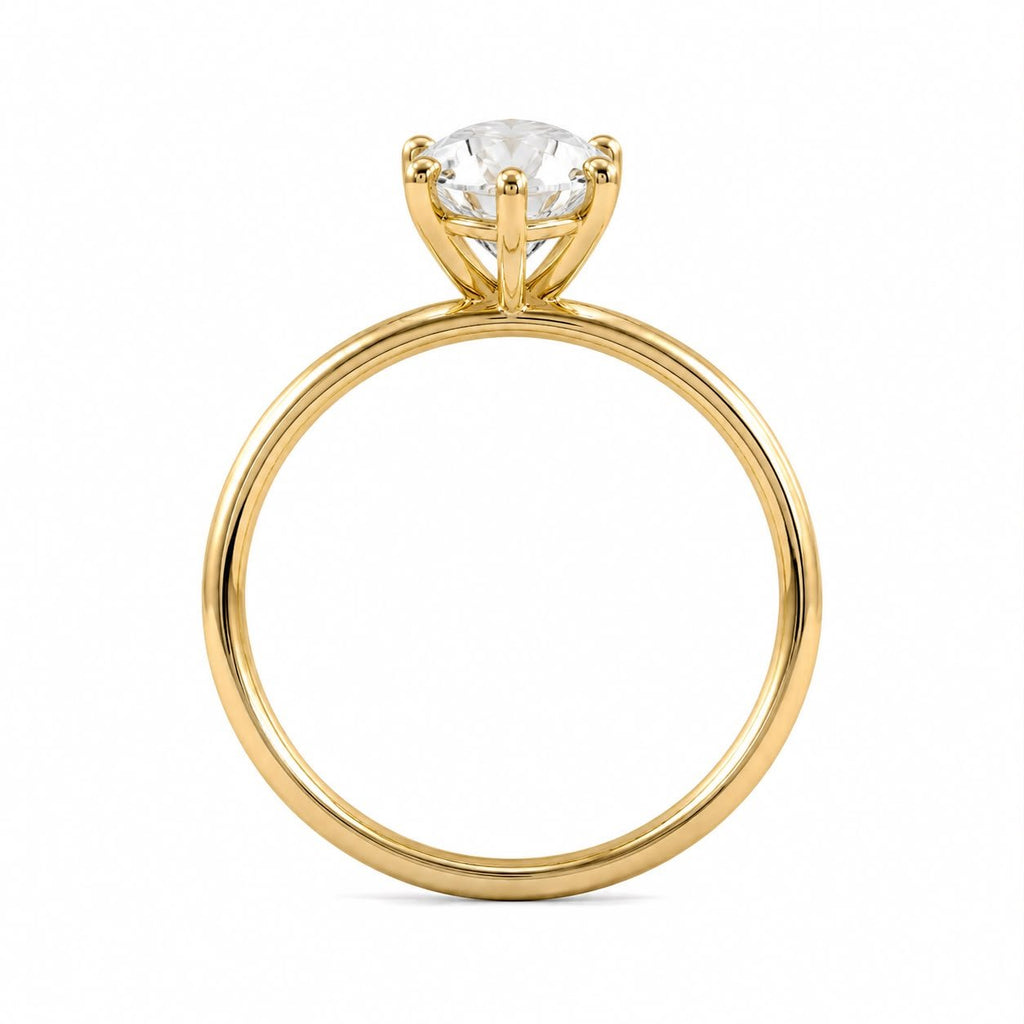 Moval Diamond Solitaire Hidden Halo Engagement Ring Yellow Gold Side