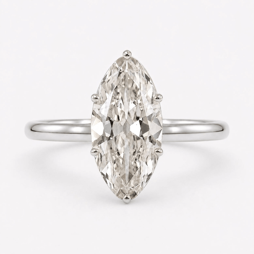 Moval Diamond Solitaire Hidden Halo Engagement Ring White Gold