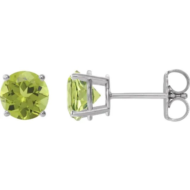 Round Natural Peridot Stud 14k Gold Side 7mm