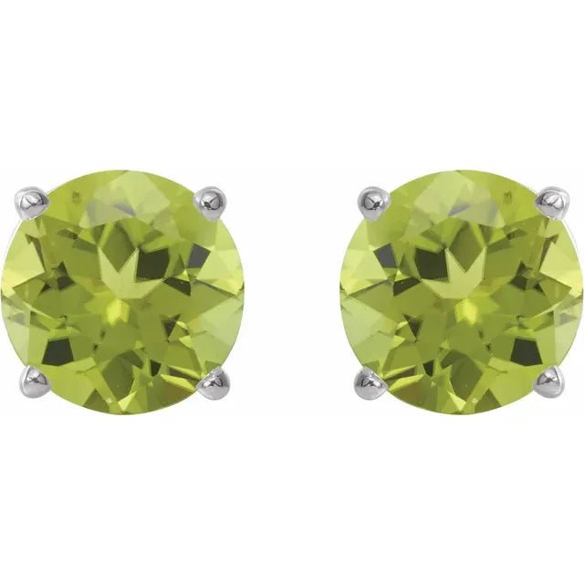 Round Natural Peridot Stud 14k Gold 8mm