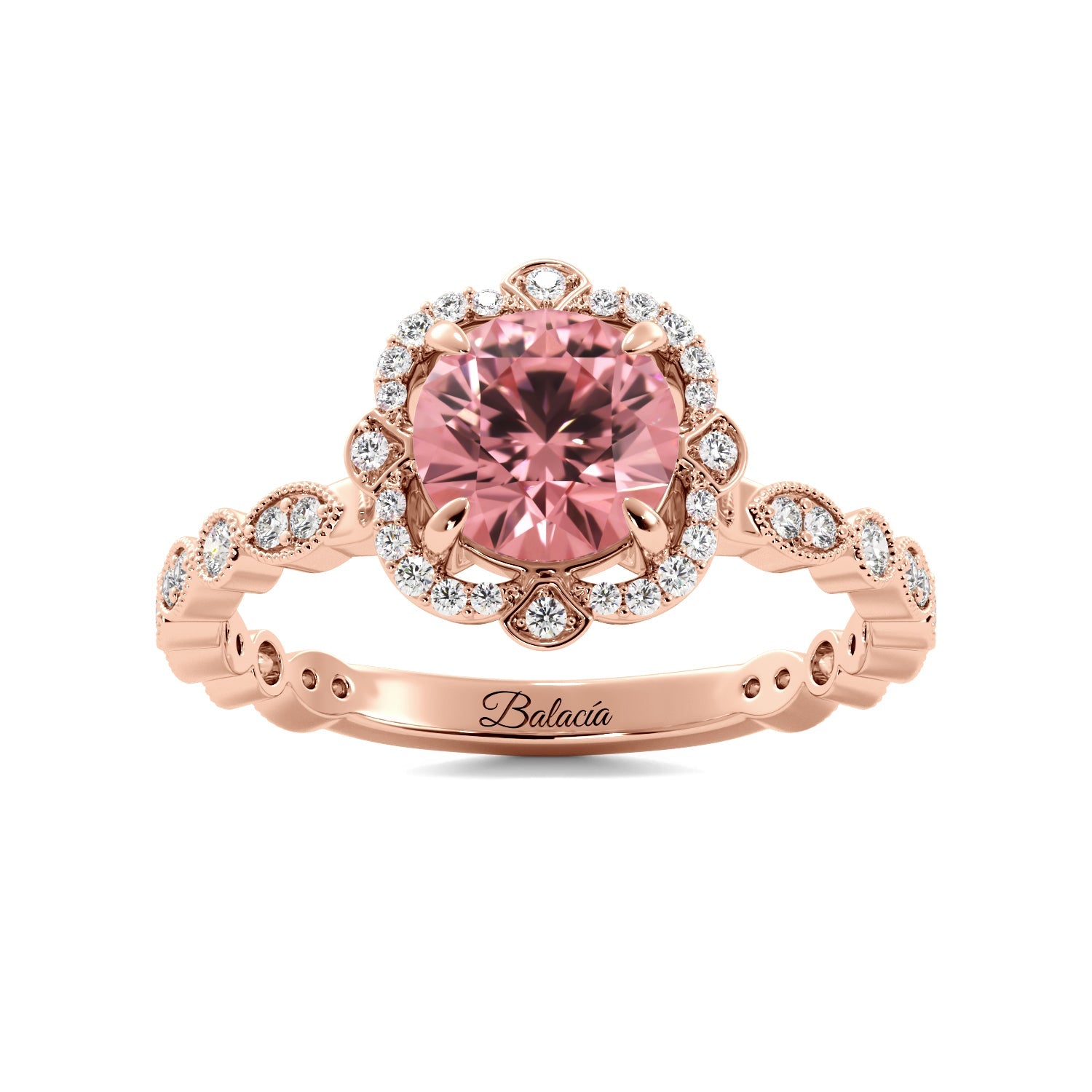 Rose Gold Nova Hidden Halo Round Pink Diamond Engagement Ring