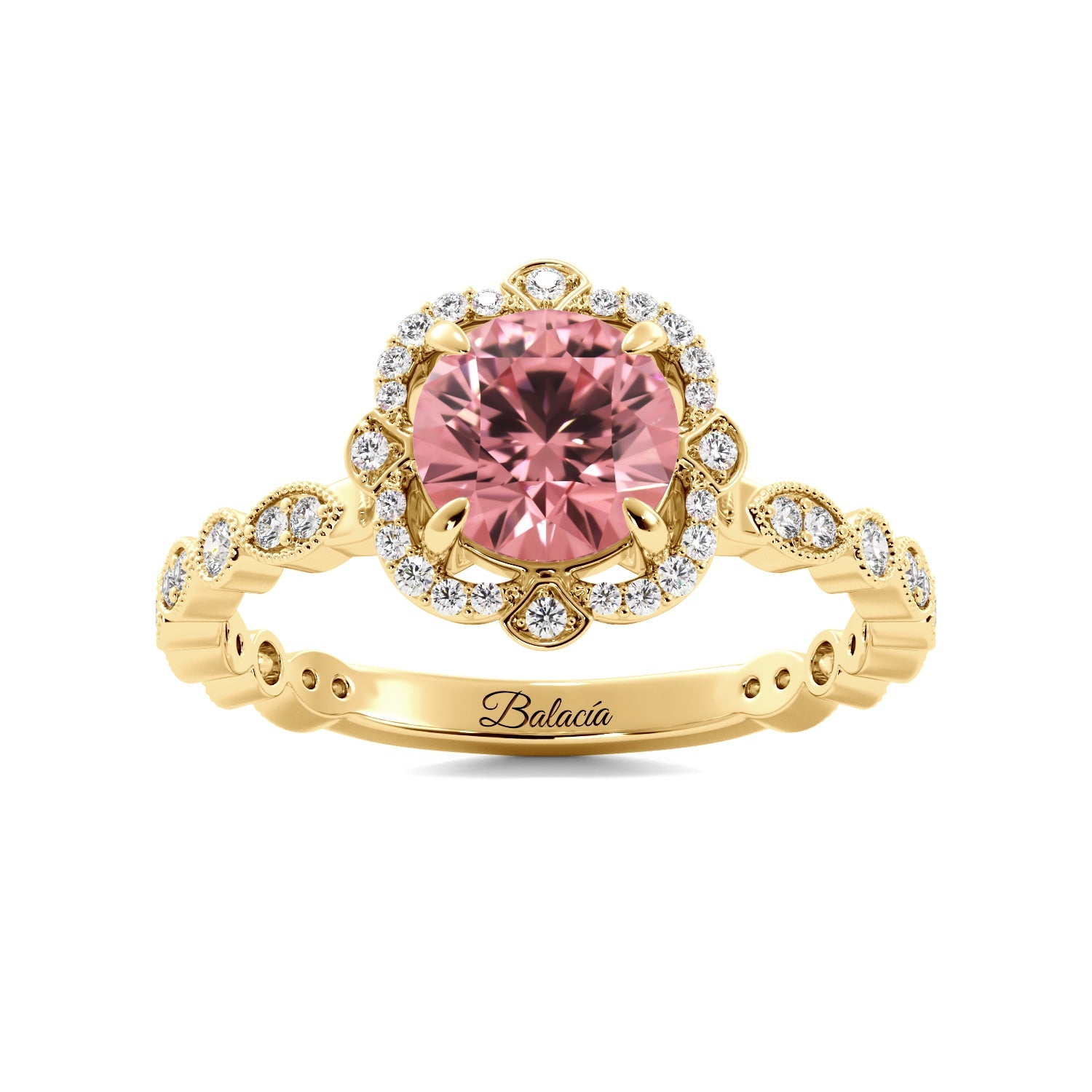 Gold Nova Hidden Halo Round Pink Diamond Engagement Ring