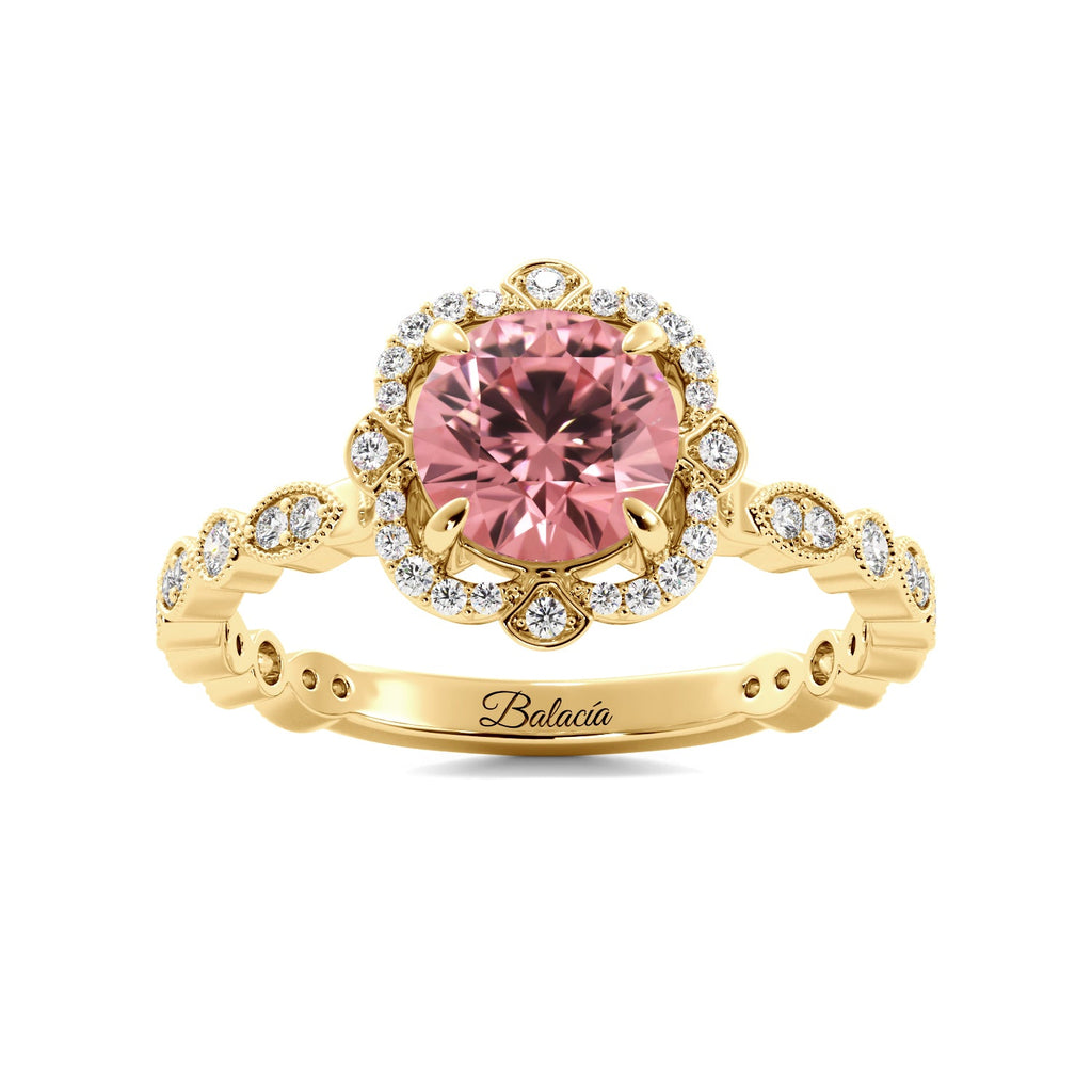 Gold Nova Hidden Halo Round Pink Diamond Engagement Ring
