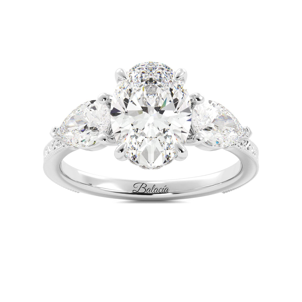 Oval 3 Stone Diamond Engagement Ring With Filigree And Milgrain