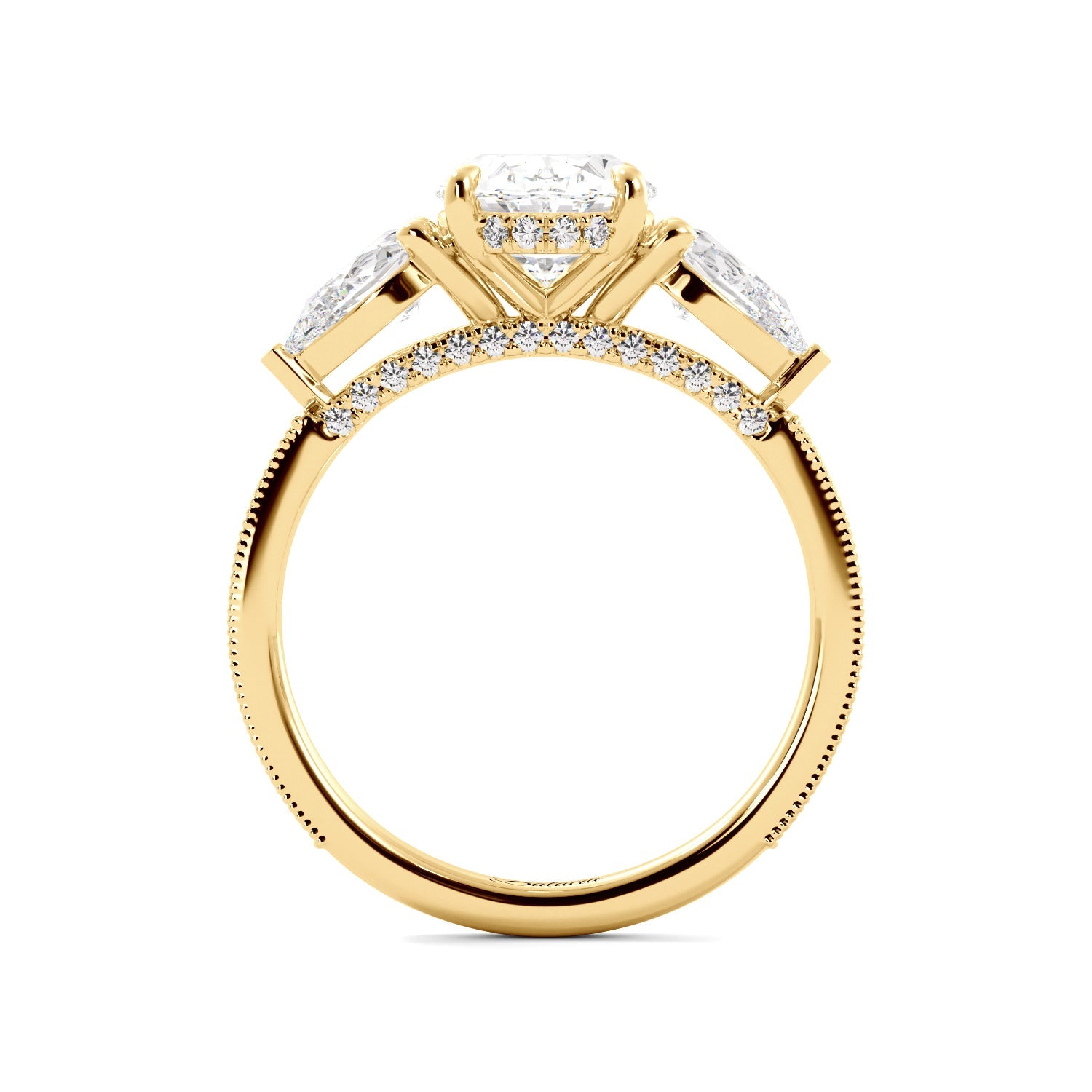 Oval 3 Stone Diamond Engagement Ring With Filigree And Milgrain