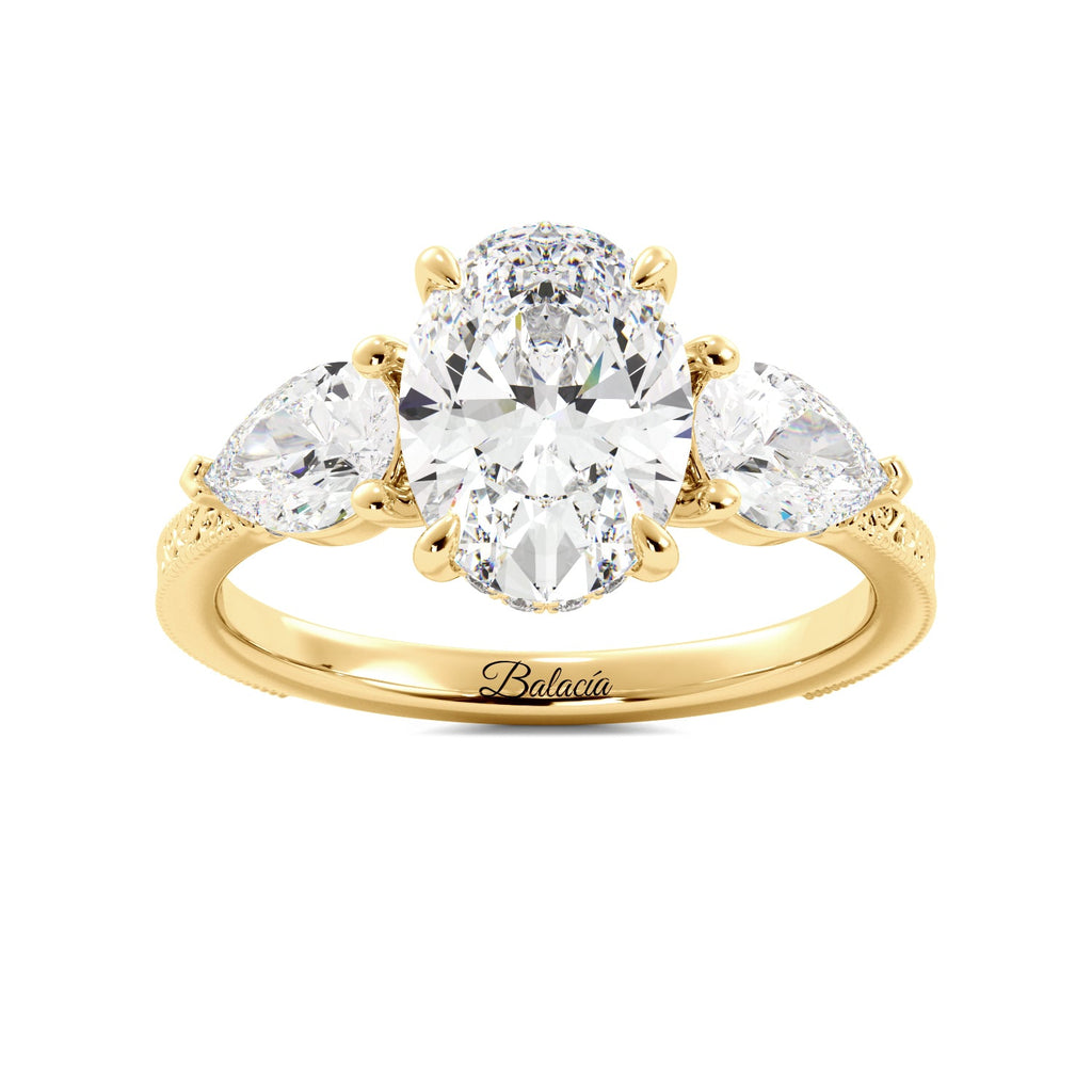 Oval 3 Stone Diamond Engagement Ring With Filigree And Milgrain