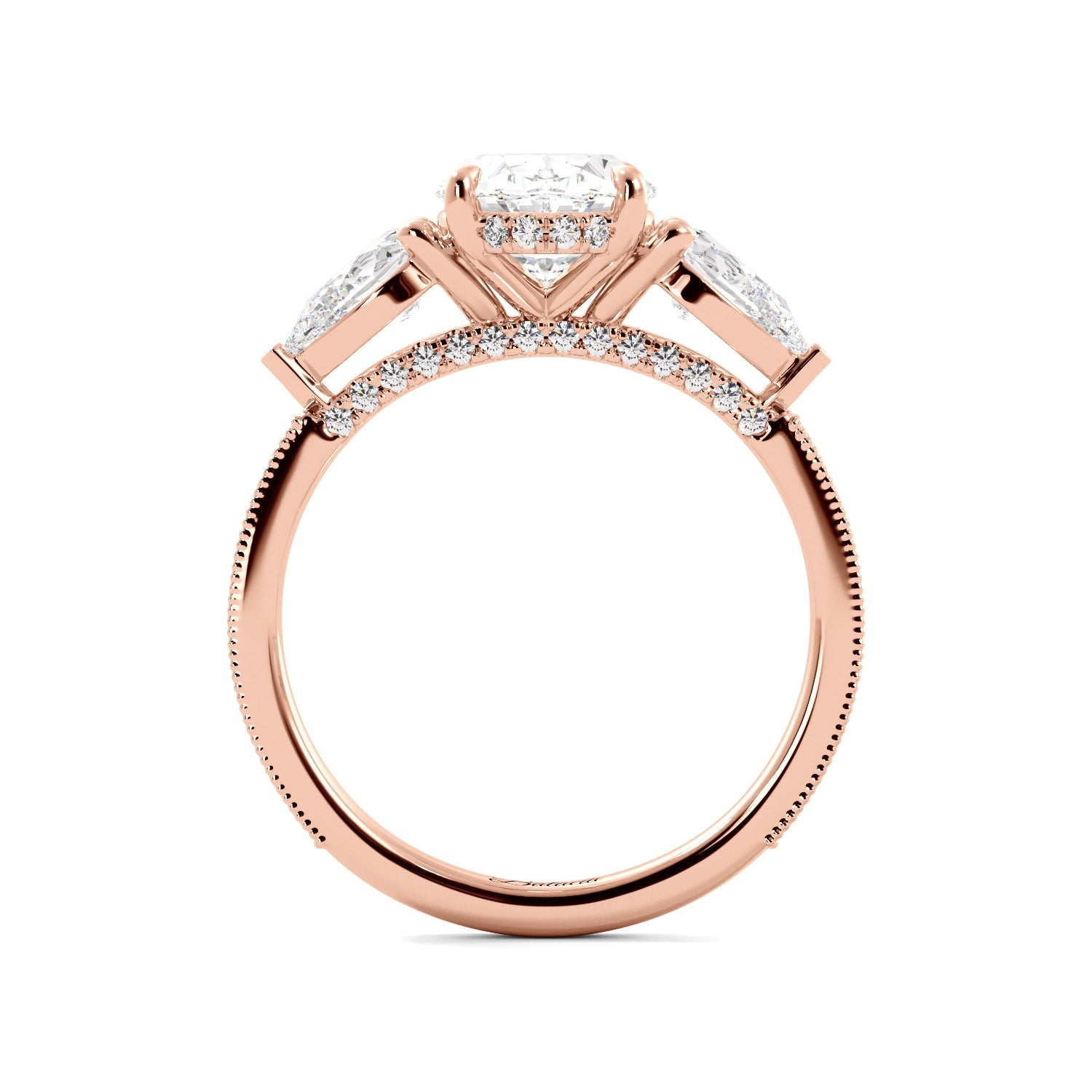 Oval 3 Stone Diamond Engagement Ring With Filigree And Milgrain