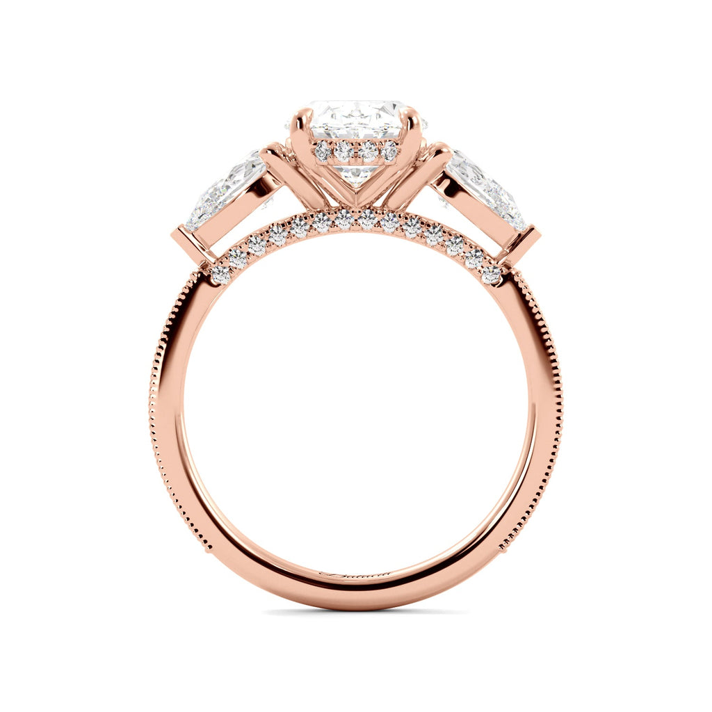 Oval 3 Stone Diamond Engagement Ring With Filigree And Milgrain