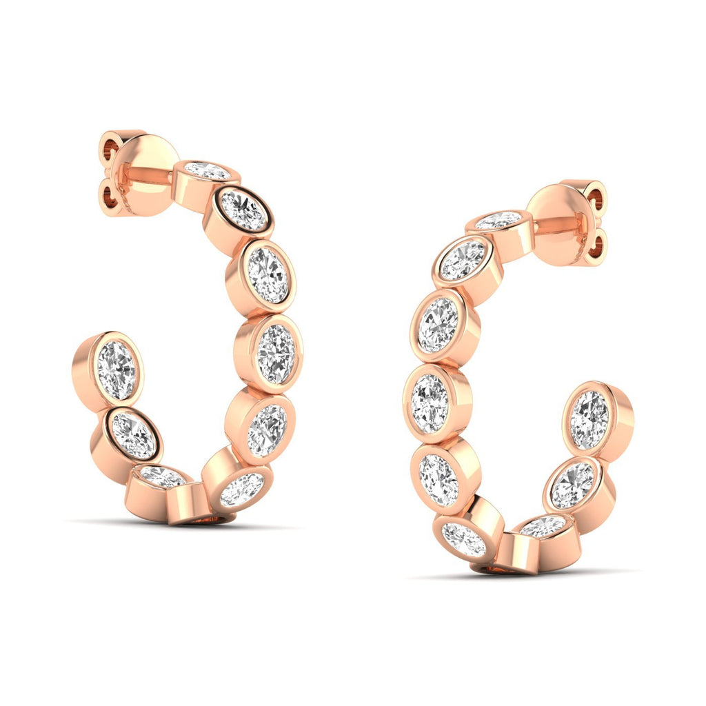 Oval Bezel Diamond Hoop Earrings - Balacia