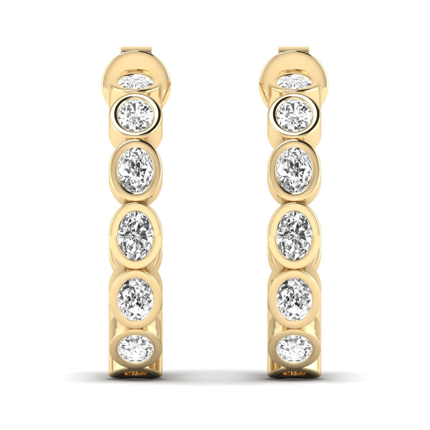 Oval Bezel Diamond Hoop Earrings - Balacia