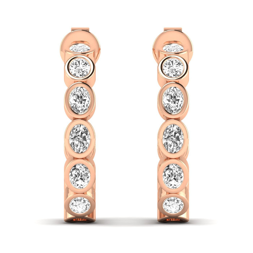 Oval Bezel Diamond Hoop Earrings - Balacia