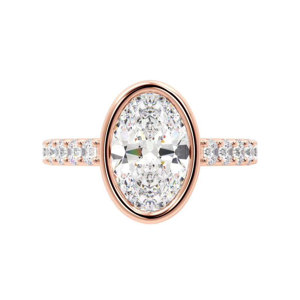 Oval Bezel Half Eternity Cathedral Engagement Ring - Balacia