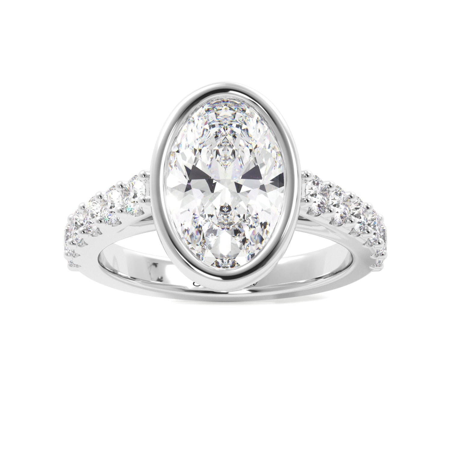 Oval Bezel Half Eternity Cathedral Engagement Ring - Balacia