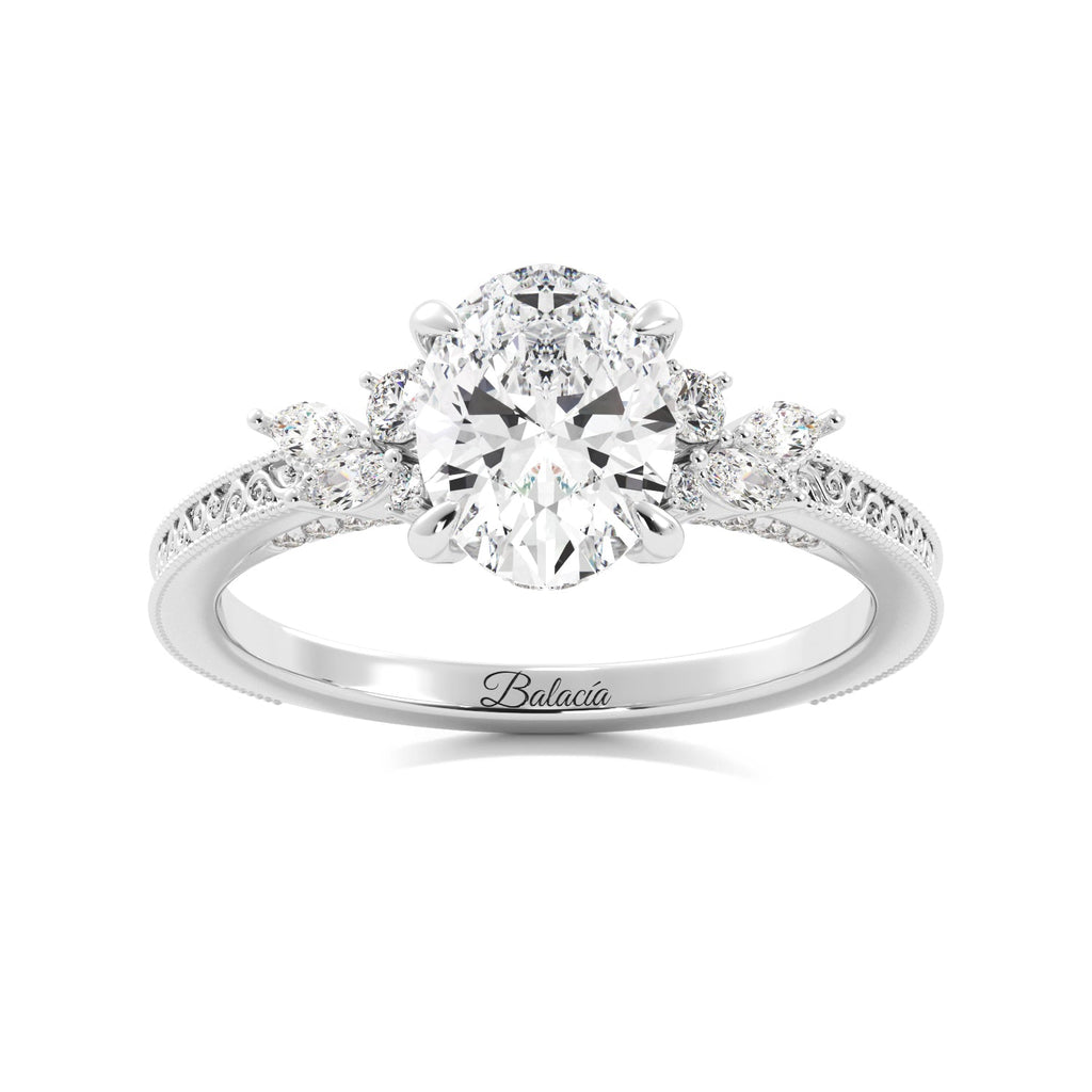 Oval Cluster Sides Filigree Milgrain Engagement Ring - Balacia