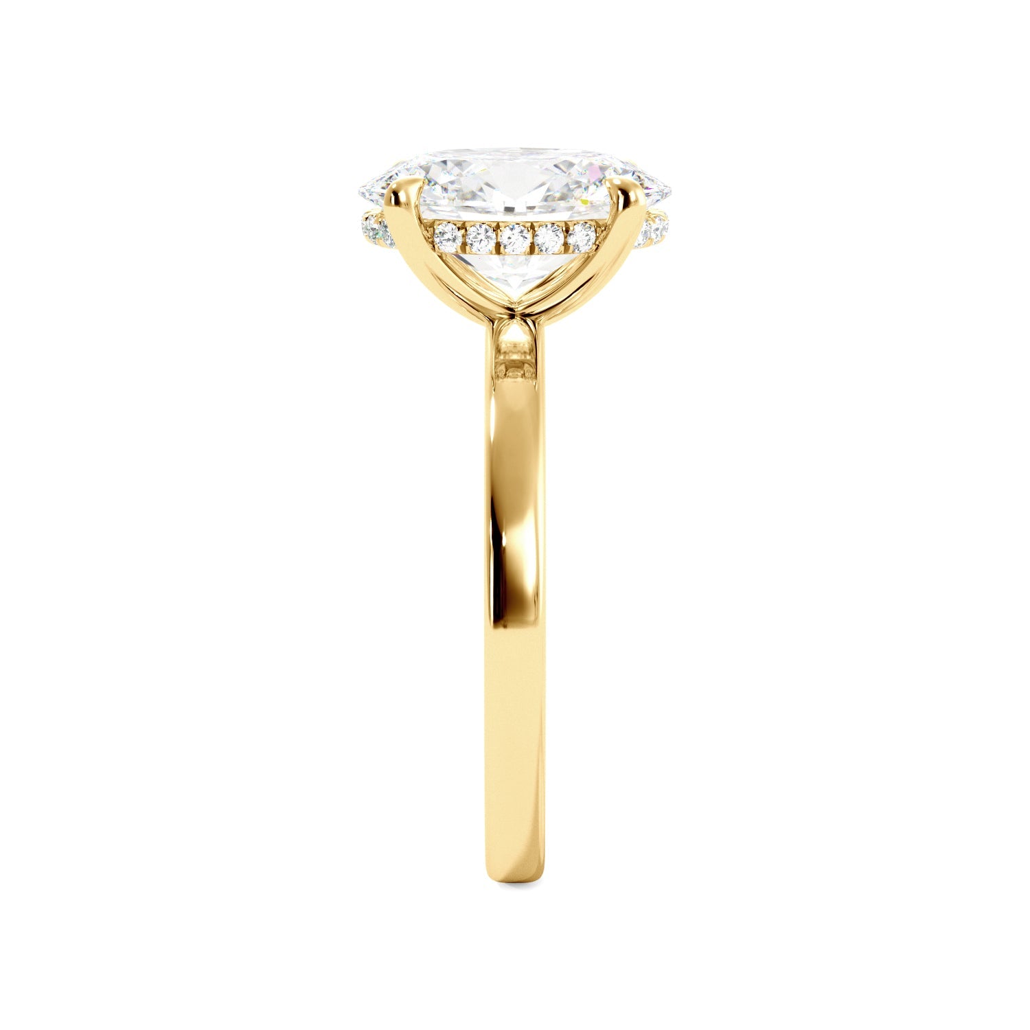 Oval Cut Solitaire with Hidden Halo Diamond Yellow Gold Engagement Ring 