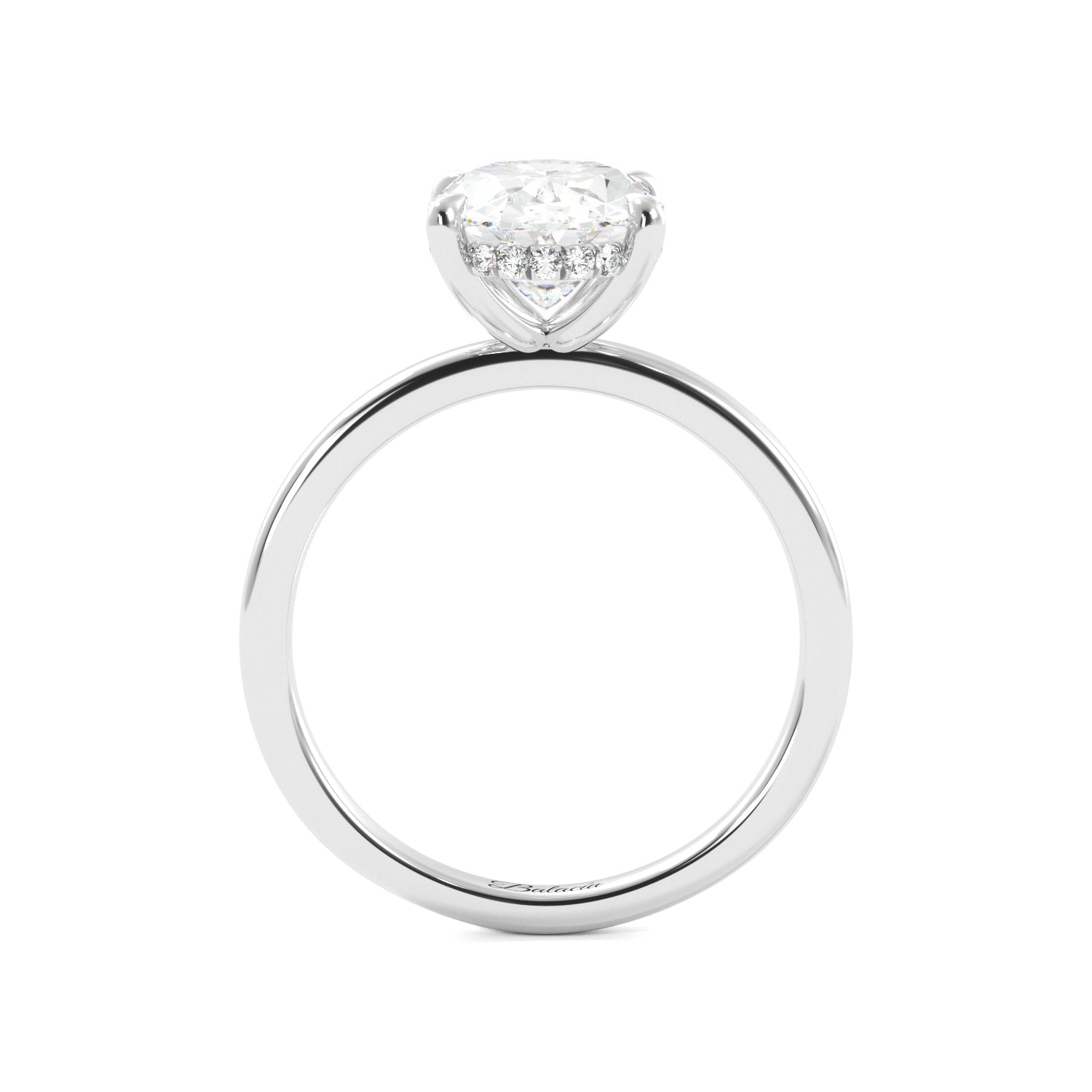 oval hidden halo diamond engagement ring side view