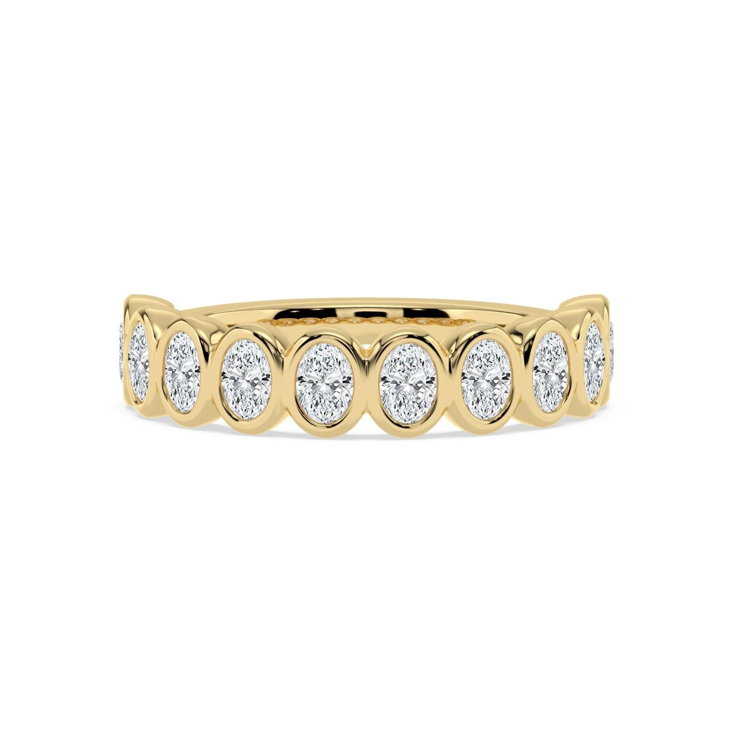 Yellow Gold Oval Diamond Bezel Half Eternity Band 