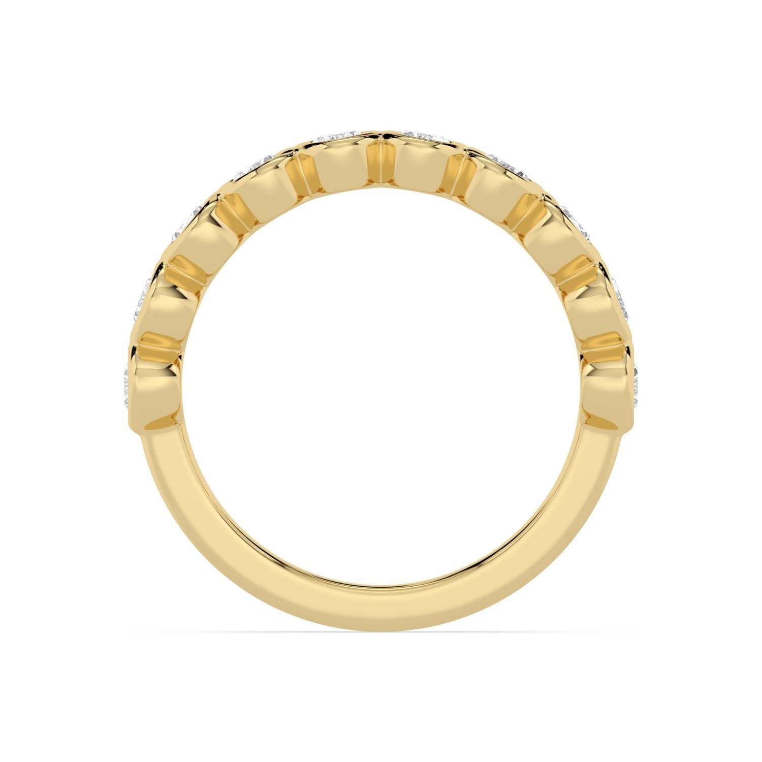Yellow Gold Oval Diamond Bezel Half Eternity Band Full Side View