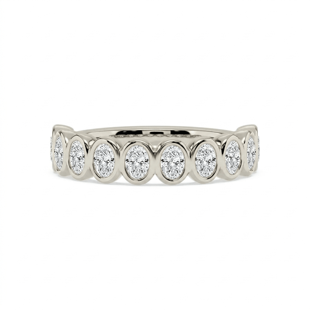 White Gold Oval Diamond Bezel Half Eternity Band 