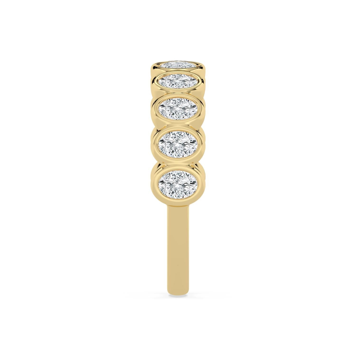 Yellow Gold Oval Diamond Bezel Half Eternity Band Side View
