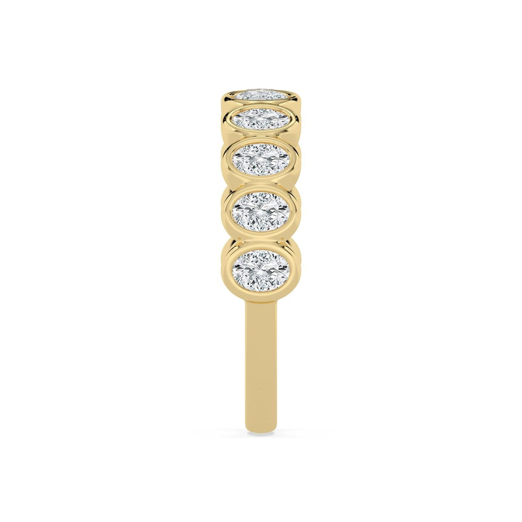 Yellow Gold Oval Diamond Bezel Half Eternity Band Side View