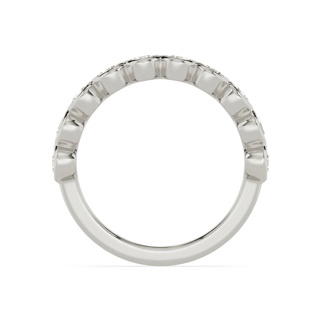 White Gold Oval Diamond Bezel Half Eternity Band Full Side View